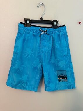 Molo Blue Palm-Print Swim Trunks
